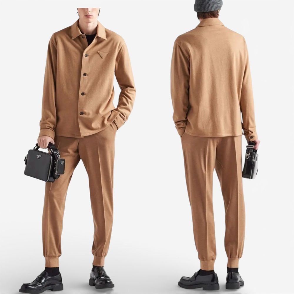 Prada Wool Track Pants Men's 48 Brown Tailored Jogger Cuffed Italy Luxury Style‎